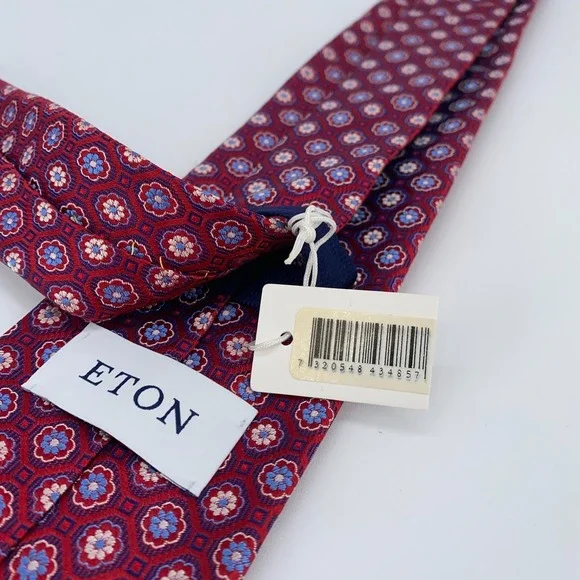 Eton Tie Mens One Size Red Blue Floral Silk Classic Fit Necktie England Made‎